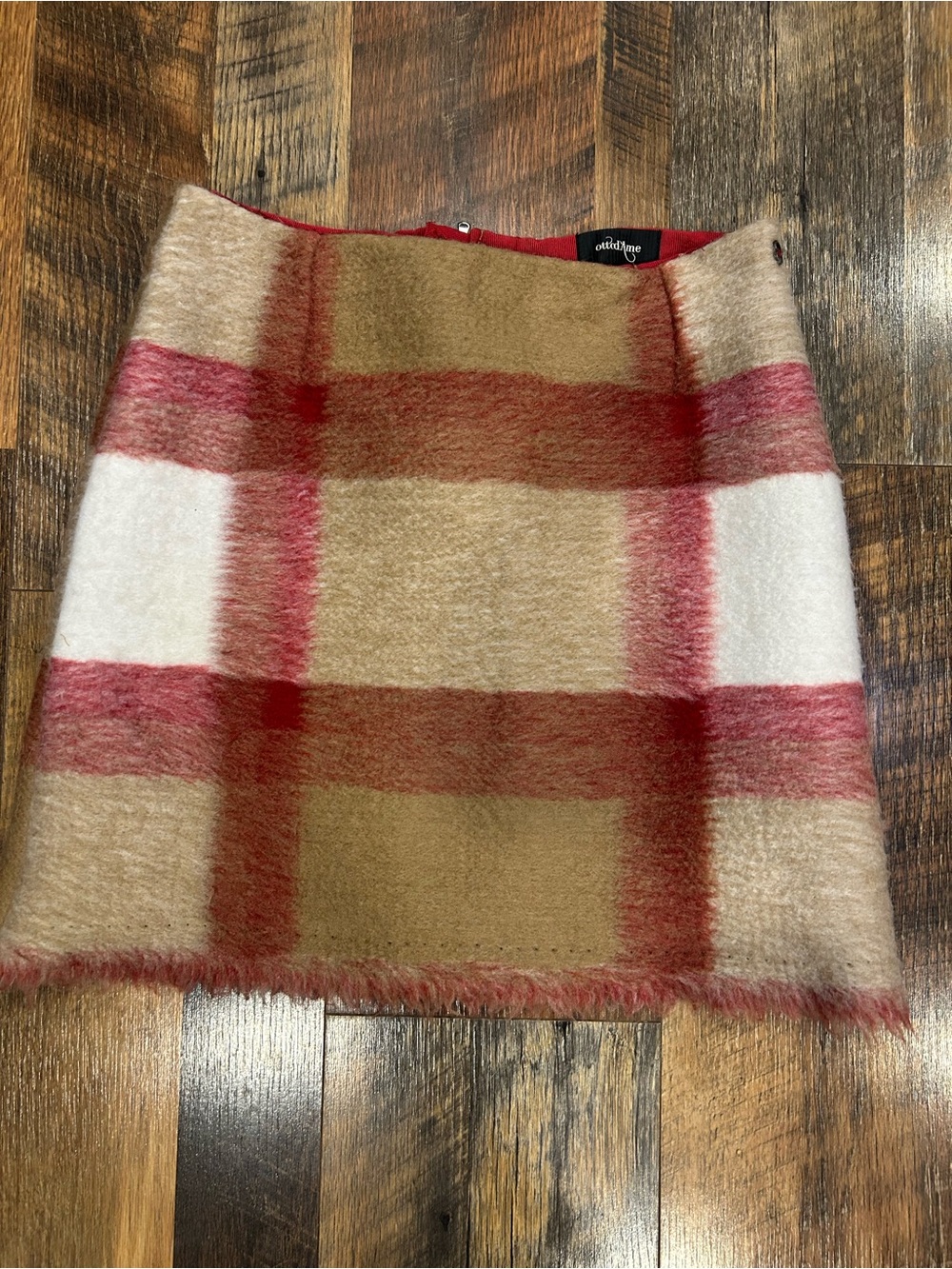 Red Plaid Wool Blend Mini Skirt -